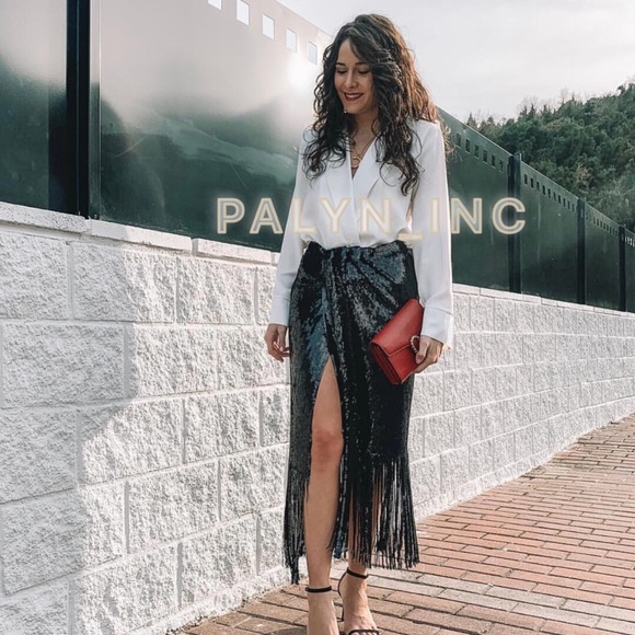 ❤️NWT ZARA SEQUIN SKIRT FRINGED ELASTIC WAIST - Picture 8 of 8